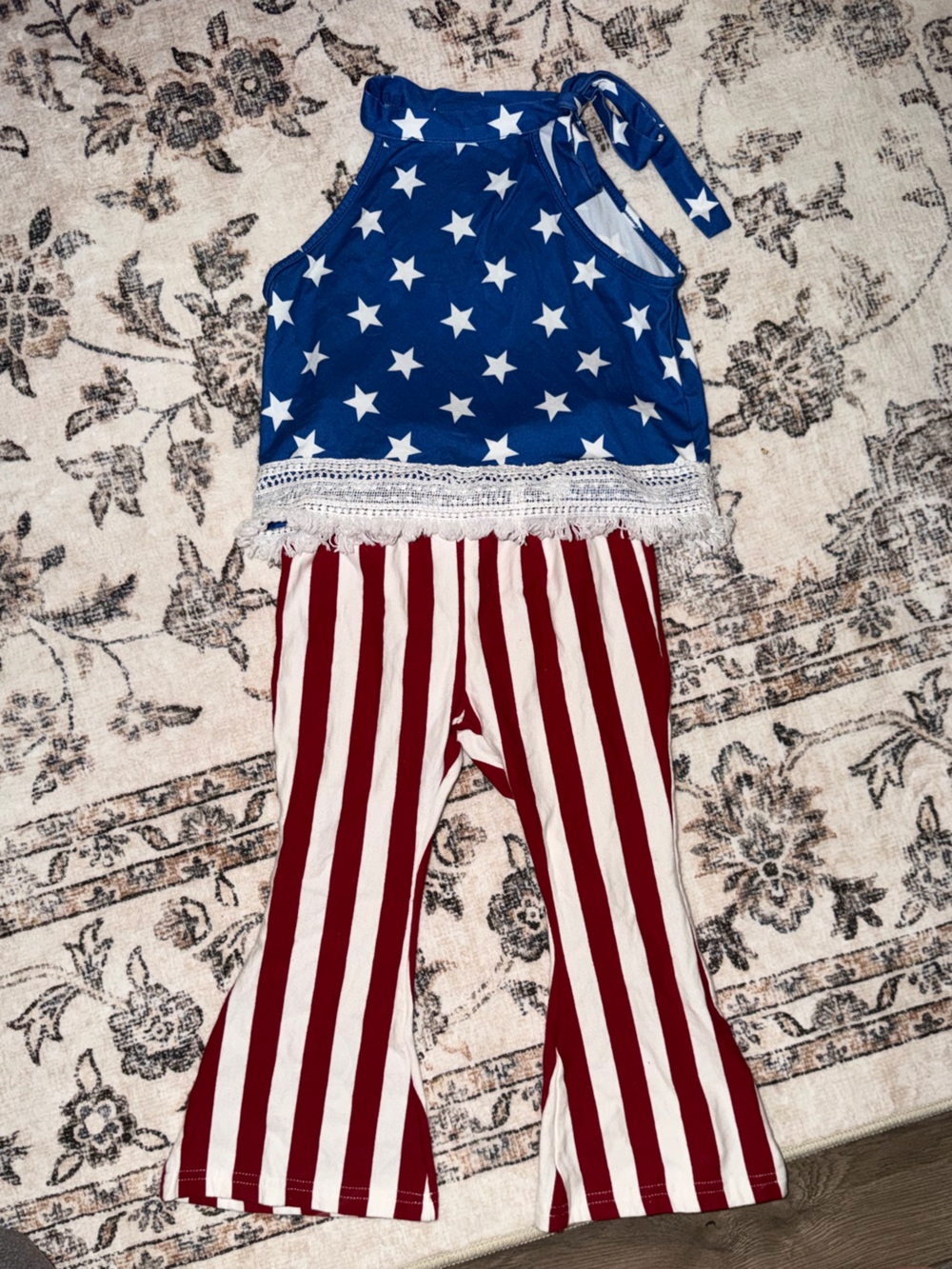 Amazon Kids Matching Set Blue Star Halter Top & Red Stripe Pants
